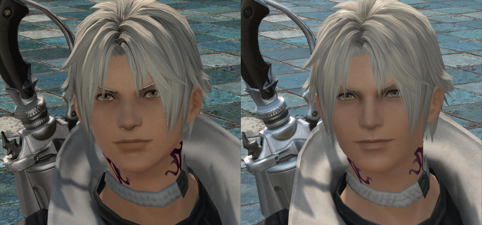 A comparison image showing Thancred in 6.55 and 7.0.