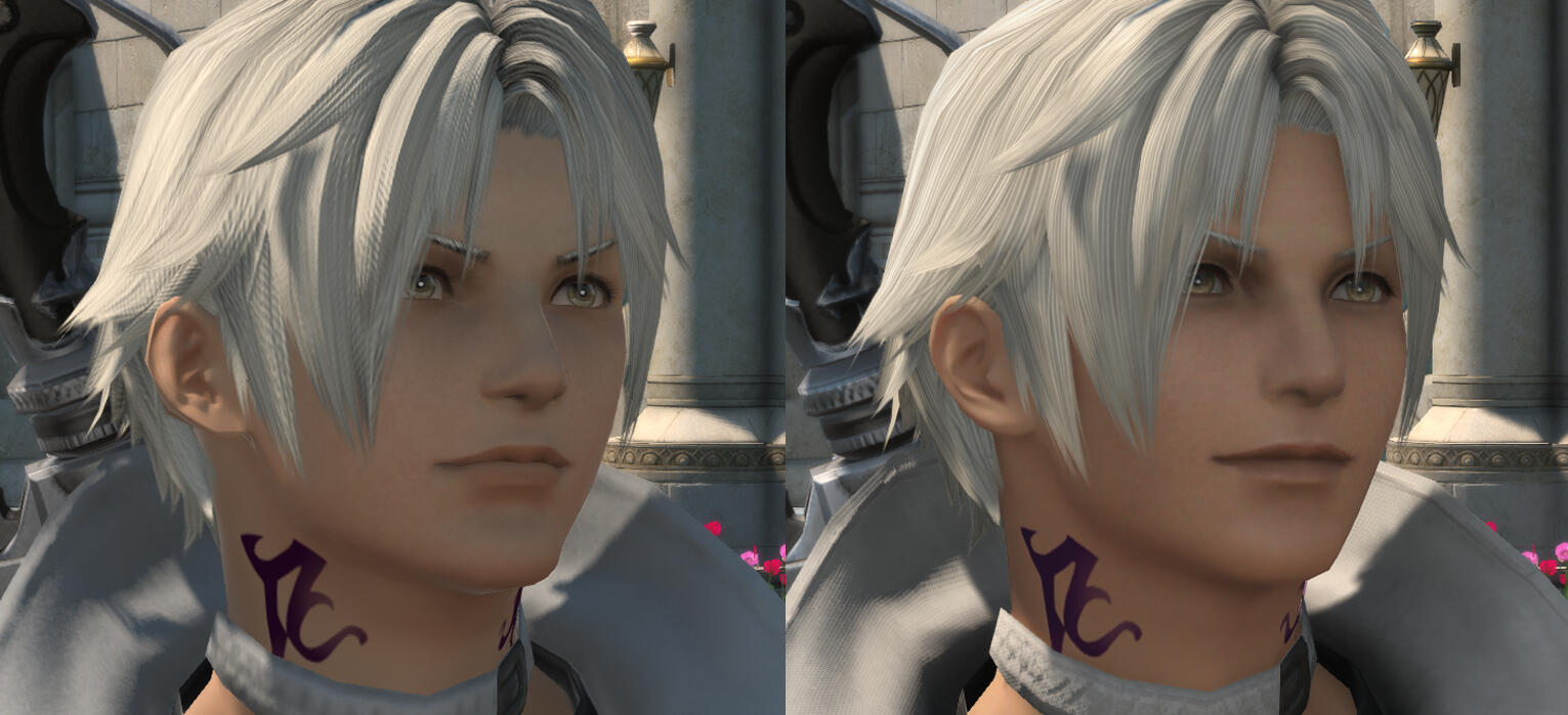 A comparison image showing Thancred in 6.55 and 7.0.