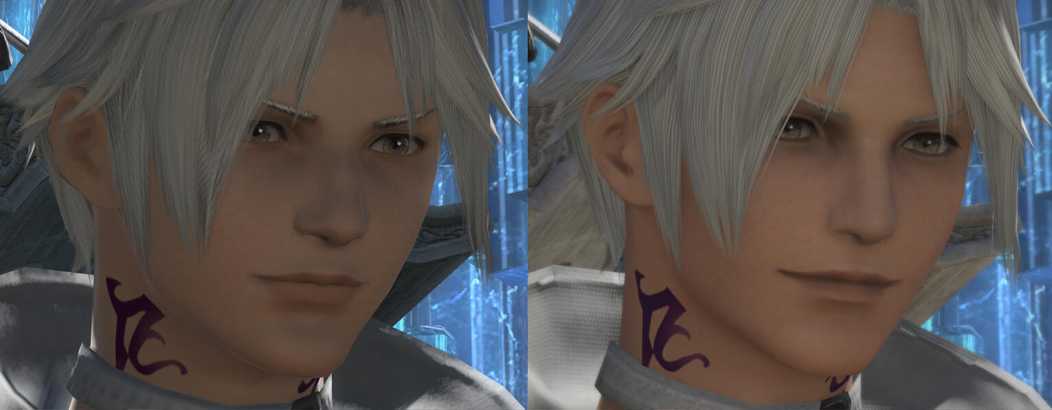 A comparison image showing Thancred in 6.55 and 7.0.