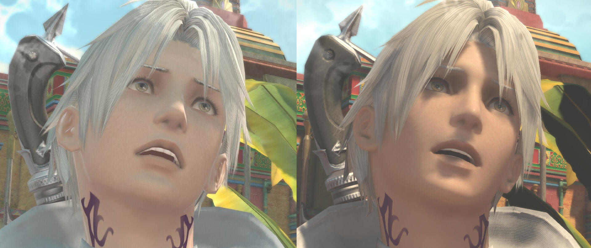 A comparison image showing Thancred in 6.55 and 7.0.