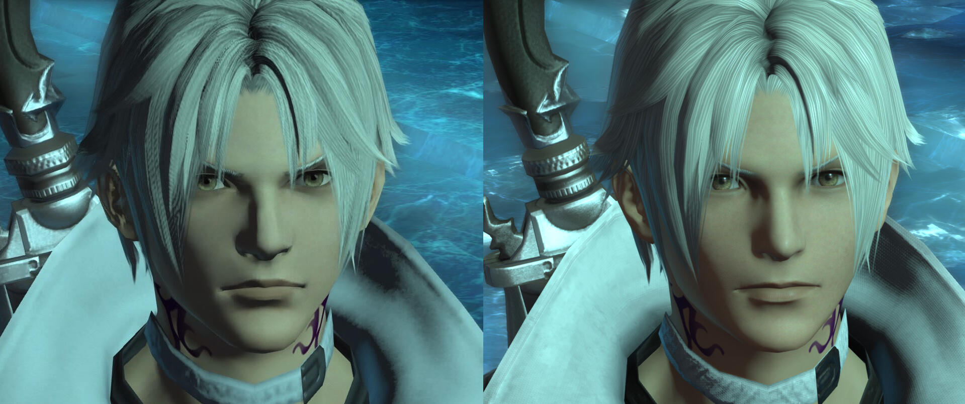 A comparison image showing Thancred in 6.55 and 7.0.