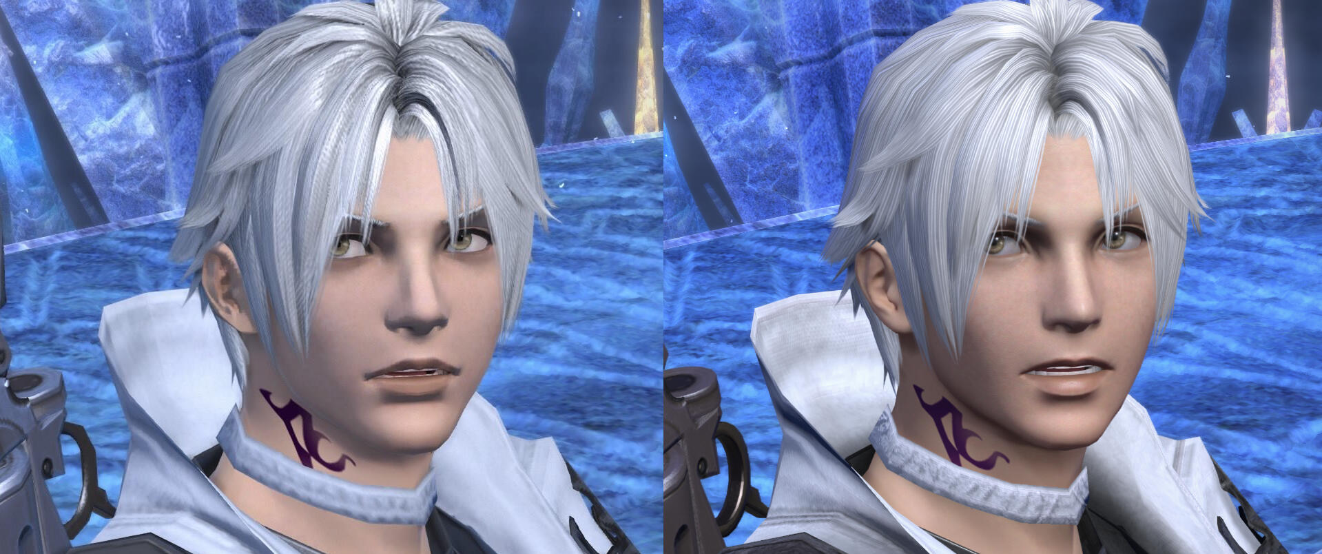 A comparison image showing Thancred in 6.55 and 7.0.